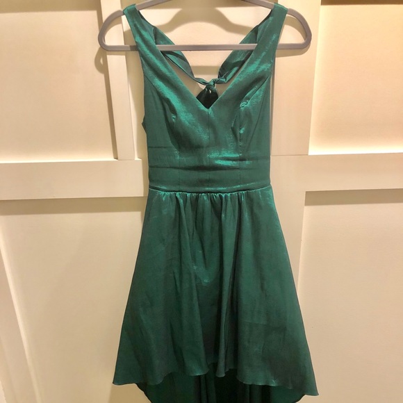 B. Darlin Bow-Back Taffeta Long High-Low Dress - Picture 4 of 5